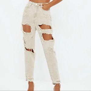 Missguided Tan Mom Jeans ripped